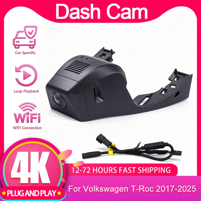 Plug and Play DashCam For Volkswagen T-Roc T Roc 2017-2025 Dash Cam Cam UHD Car DVR Recorder Easy Install, APP & WiFi