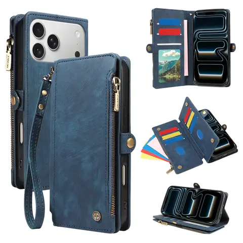 Capa de Telefone em Couro PU para Samsung Galaxy S26 S25 S24 S23 S21 S20 FE Plus com Slots para Cartões e Capa Magnética com Bloqueio RFID
