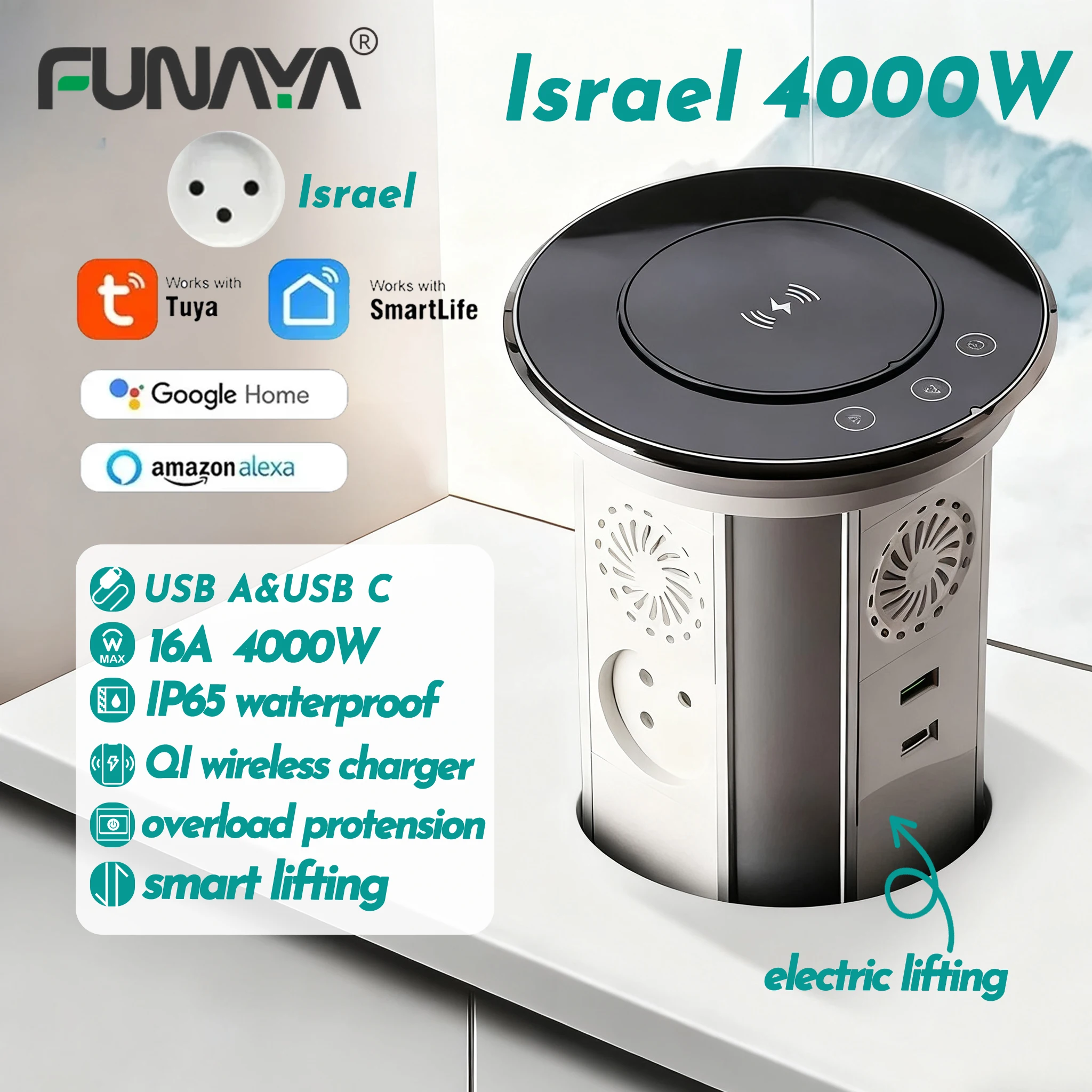 

WIFI Израиль Выдвижная настольная скрытая розетка с USB PD Водонепроницаемая Смарт 16 А 110 В 220 В 4000 Вт Bluetooth подъемная розетка