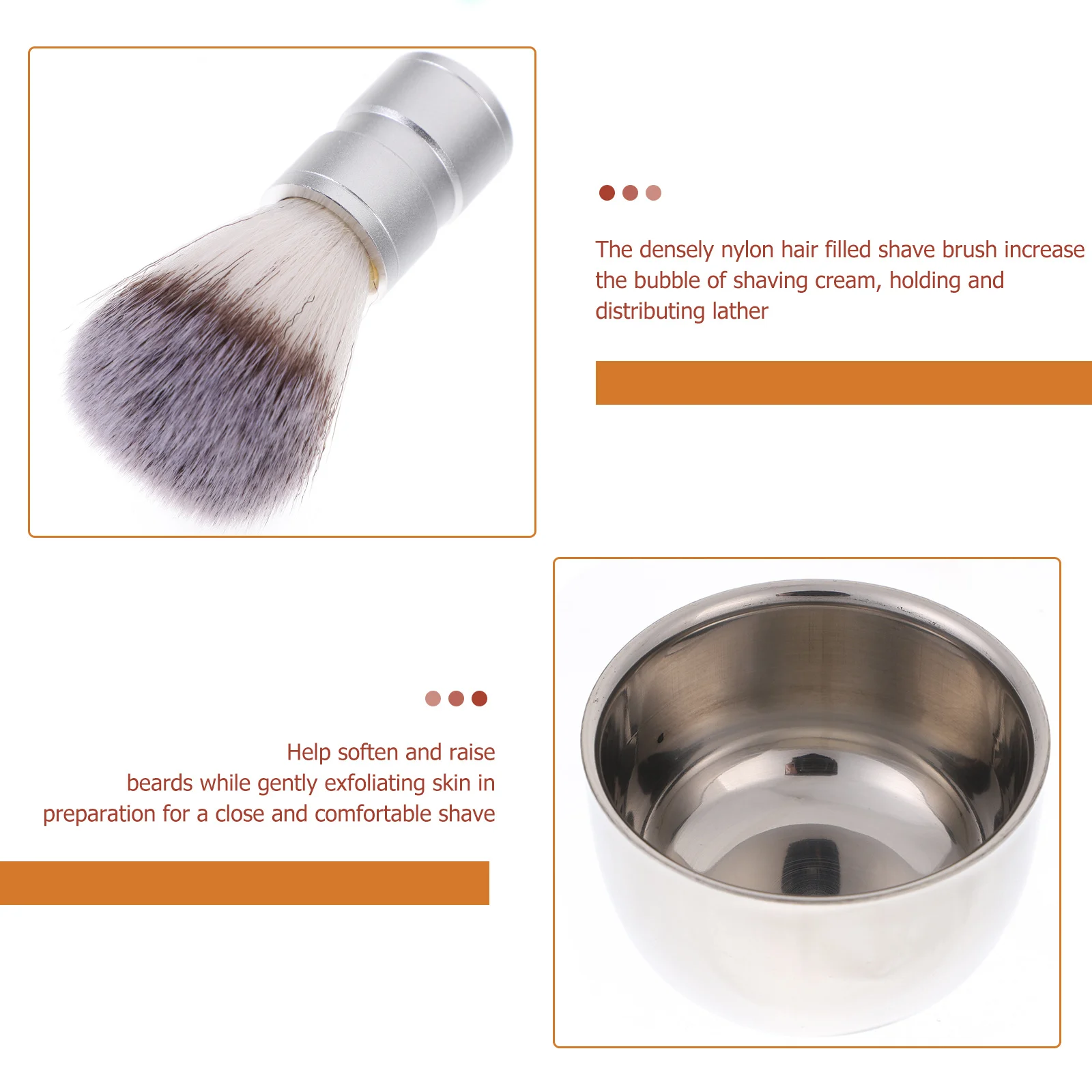 

Brush Bowl Set Nylon Hair Shaving Brush Stainless Steel Double Layer Shaving Mug Heat Insulation For Beard Care Shave Bowl