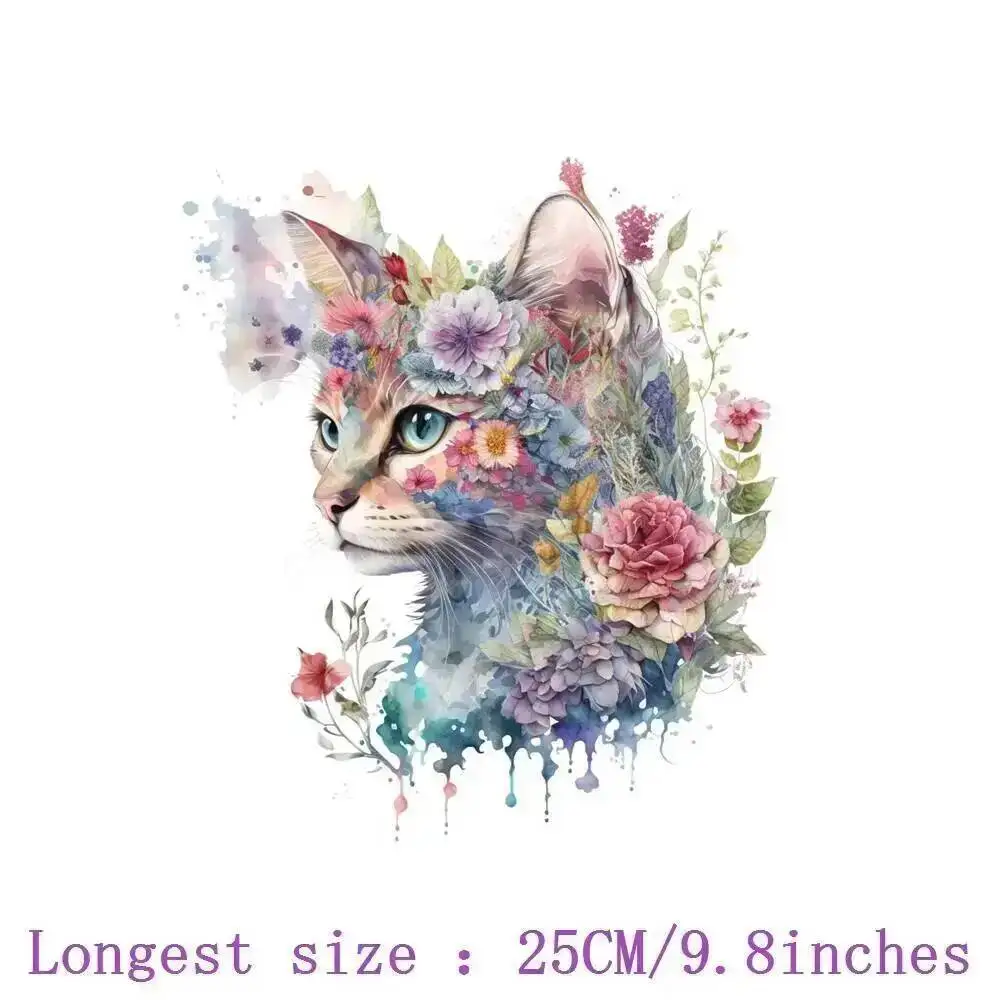 25cm Creative Flower Cat Ironing Heat Thermal Transfer Appliques Fusible Stickers Iron On Thermoadhesive Patches For Clothes
