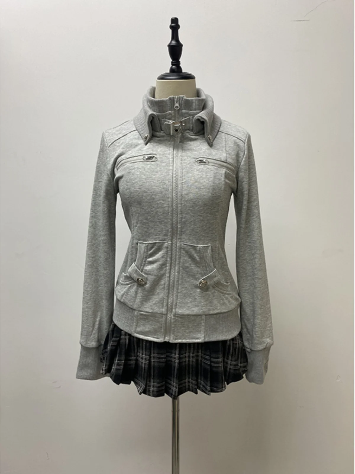 Heya Original ey Felpa con colletto Jaet Donna Autunno Inverno American Retro Top Trendy Tubo dritto Pendolarismo Sle Zip...