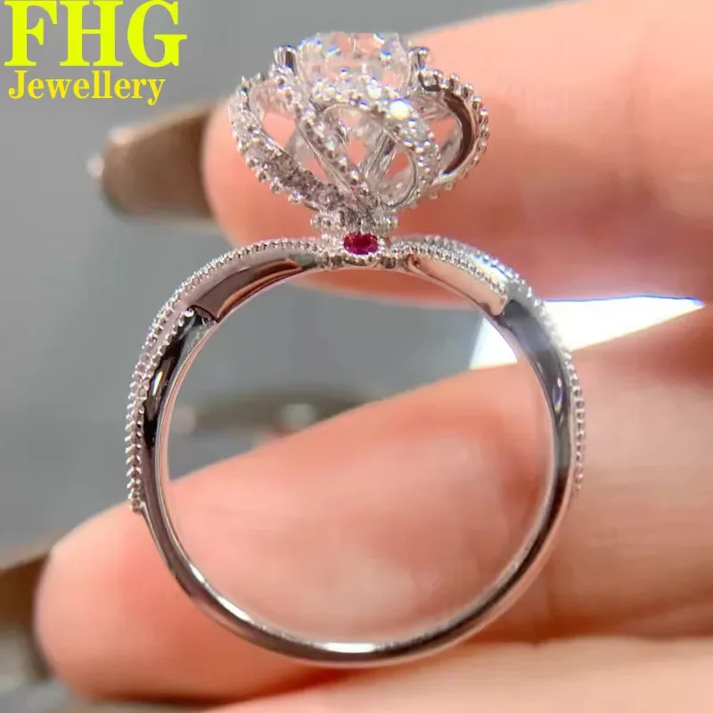 

6 7 8 9 10 Carat Au585 14K White Gold Ring DVVS1flower luxurious Round shape moissanite Diamonds Wedding Engagement Ring