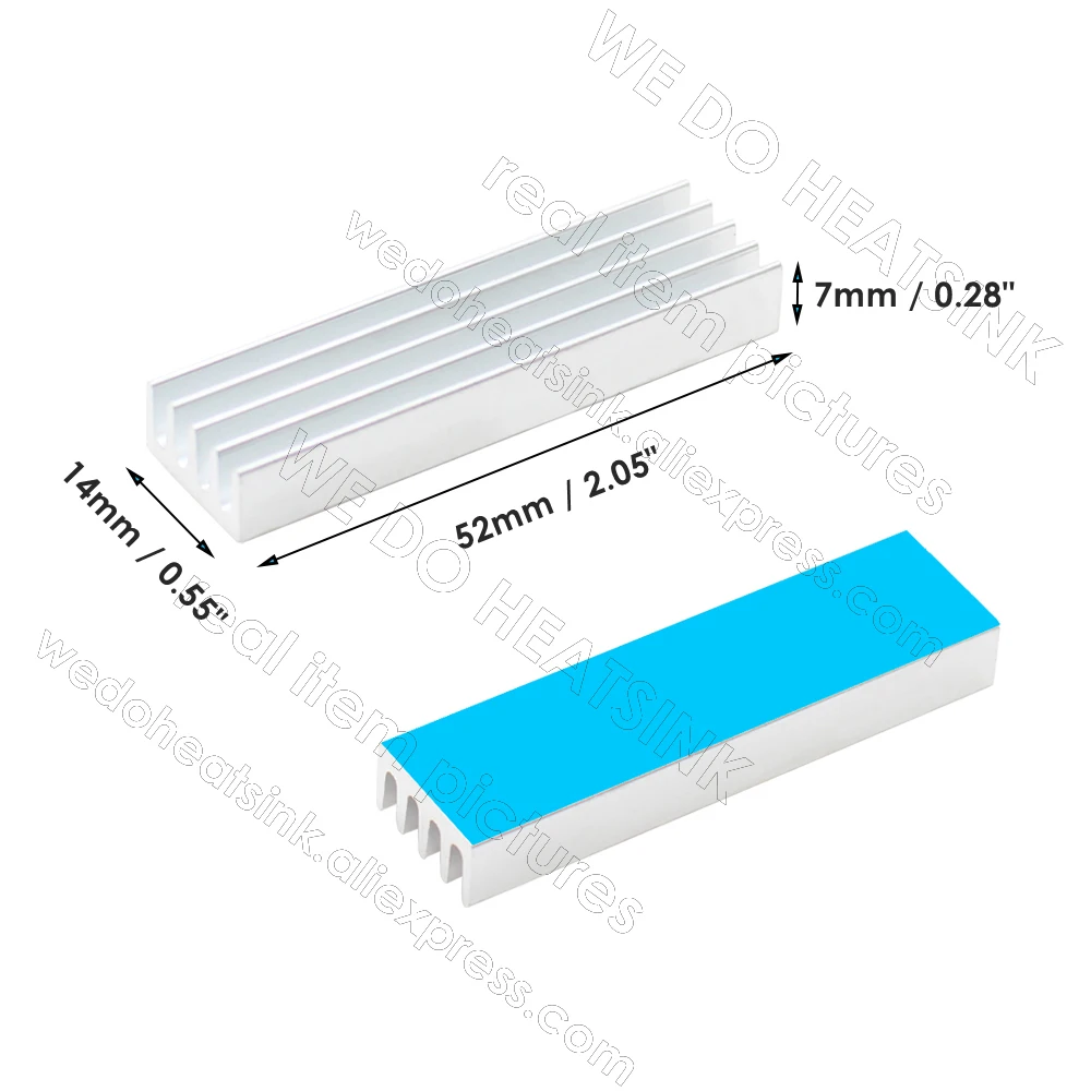 WE DO HEATSINK 100pcs 52x14x7mm Aluminum Heatsink Radiator Cooler With Thermal Adhesive Heat Transfer Tape