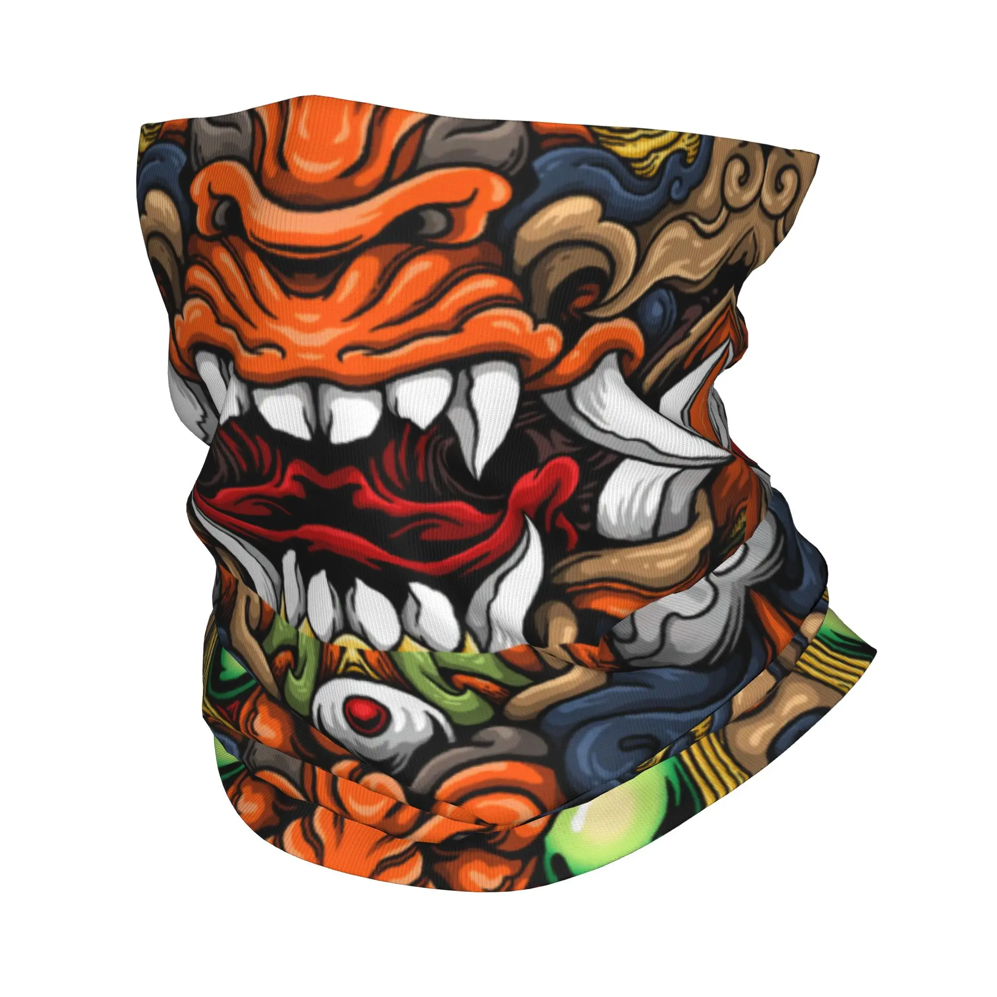 Custom Samurai Demon Oni Winter Headband Neck Warmer Women Men Hiking Camping Tube Scarf  Face Bandana Gaiter