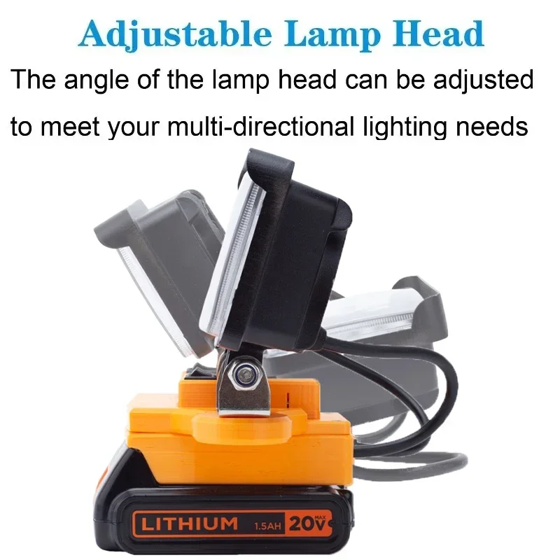 Portable Cordless Double-headed LED Work Light Suitable for Black&Decker 20v Li-ion Battery Family Camping Outdoor Travel Light