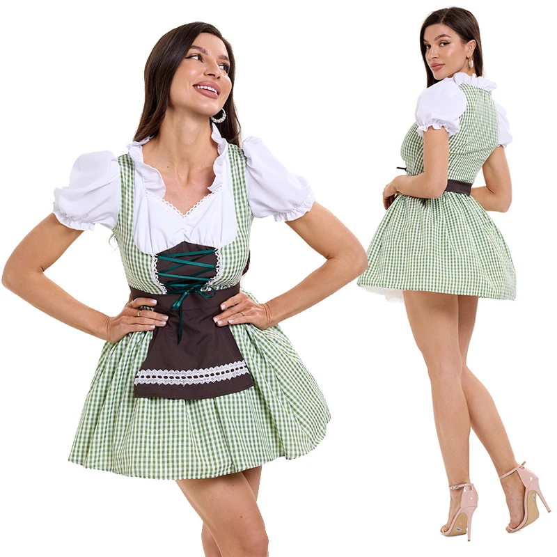 

NEW Carnival Oktoberfest For Lady Costume Lovely Pubs Wench Mini Plaid Dress Cosplay Halloween Fancy Party Dress