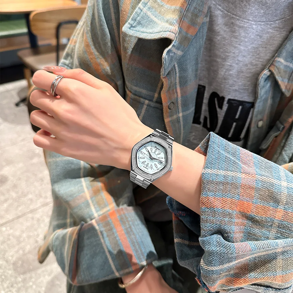2025 New Steel Band Watch with Polygonal Large Dial Fashionable Personalized Couple Watch Women's Gift Luxury Men's Watch