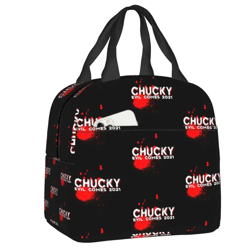 Chucky Evil Comes 2021 Thermal Insulated Lunch Bags Child's Play Scary Portable Lunch for School Multifunction Food Box