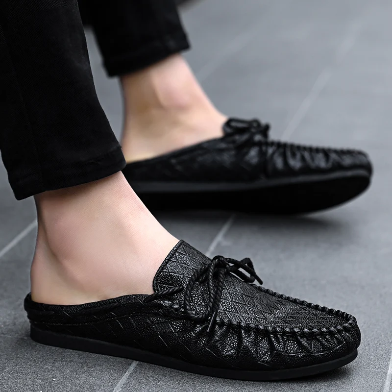 Outdoor Leather Mens Loafers Slippers Comfortable Half Shoes For Men Slide Slipper Designer Lightweight Driving Man Casual Shoes