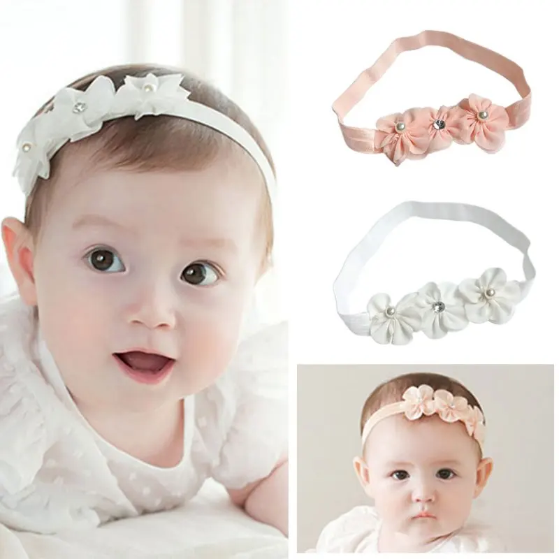 Tulle Flower Baby Headbands for Girl Crystal Toddler Hair Band Solid Infant Turban Newborn Headwear Sweet Baby Hair Accessories