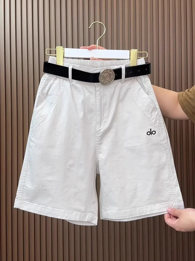 Pantaloncini in cotone tinta unita 2025 Estate Nuovi pantaloni a cinque quarti Pantaloni coreani a gamba dritta casual larghi taglie forti da donna