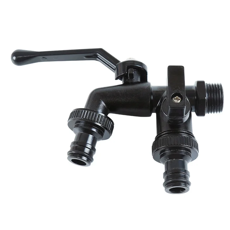 1Pcs Black Copper Faucet Outdoor Garden Anti-Freeze Bibcocks With Dual Outlet For 1/2 Inch Outdoor Hose Faucet Garden