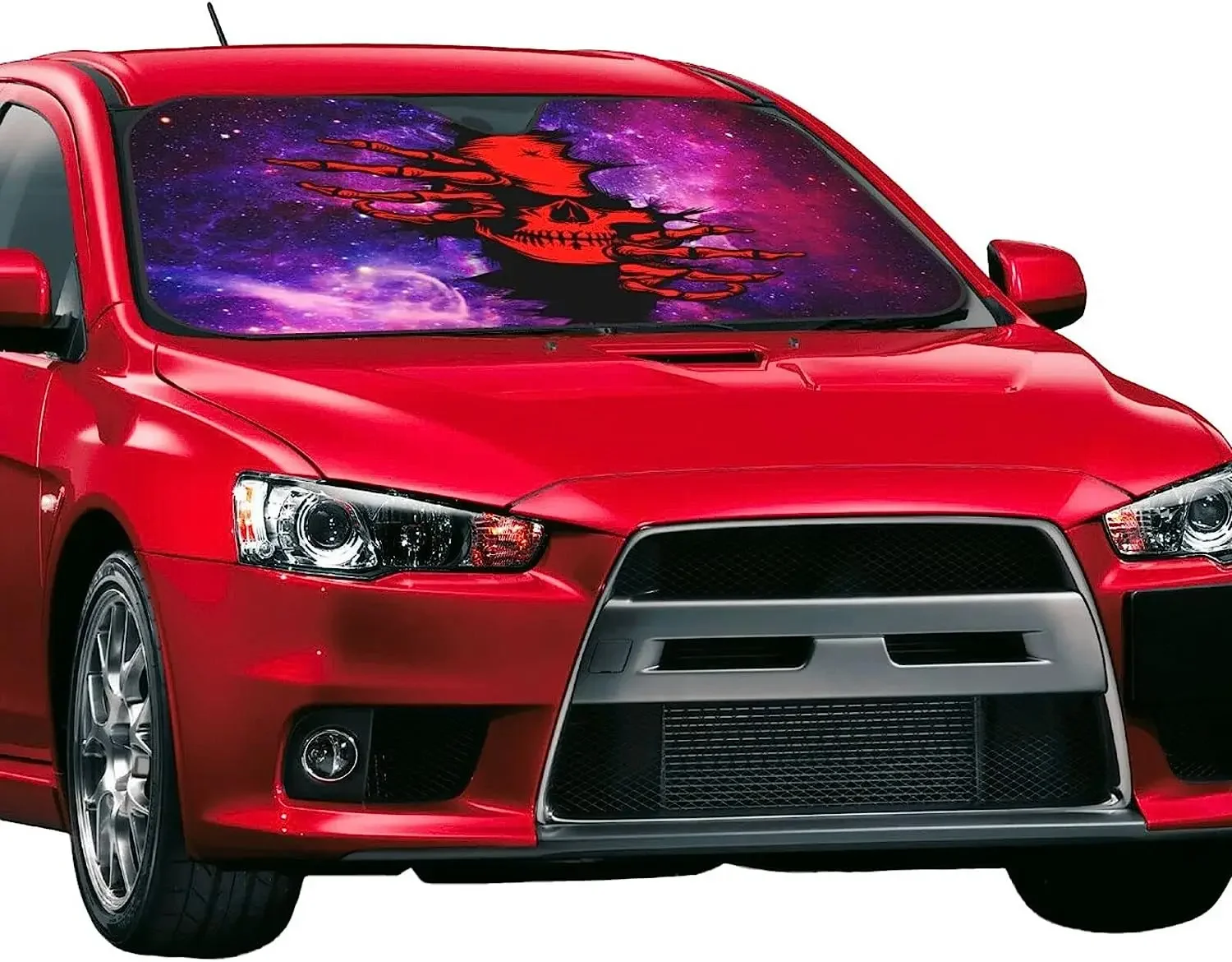 Red Skull Tears open Galaxy Sun Shade Front Window Sunshade for Most Sedans SUV Truck Blocks Max Uv Rays Keeps Your Vehicle Cool