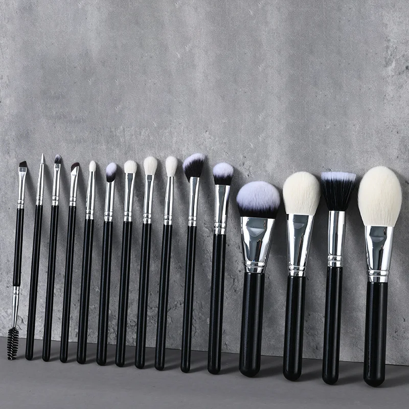 Juego de brochas de maquillaje de pelo de animal de primera calidad, 15 Uds., mango de madera, Kit de brochas correctoras para base de artista cosmético profesional