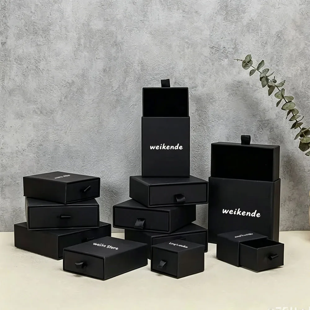 50Pcs Custom Logo Jewelry Paper Drawer Box For Rings Earrings Bracelet Pendant Necklace Packaging Travel Gift Display Organizer