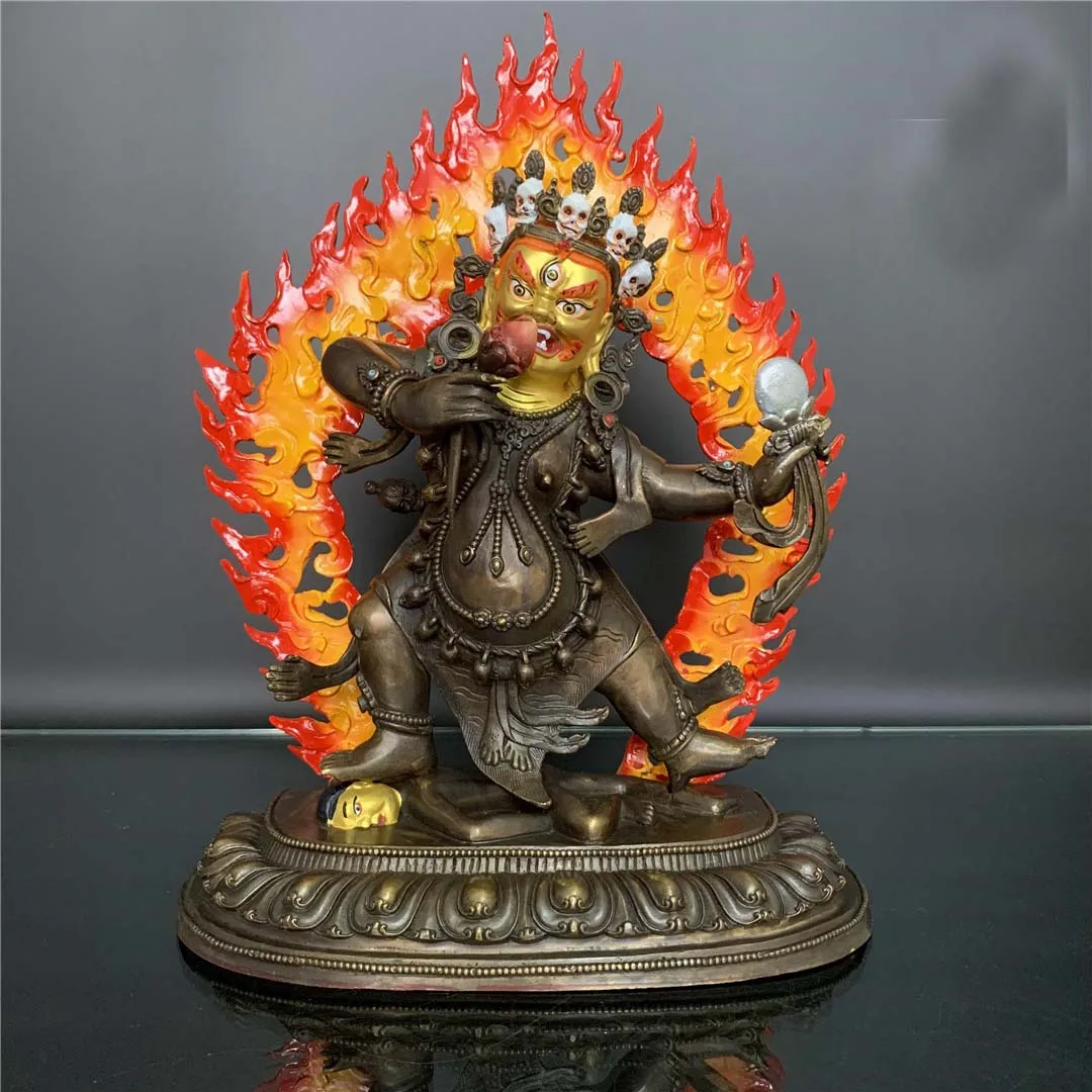34cm Rare GOOD Nepal Tibet Temple brass Worldly Protector Drogdze Wangmo Dezoram Buddha statue Buddhist hall Worship protection