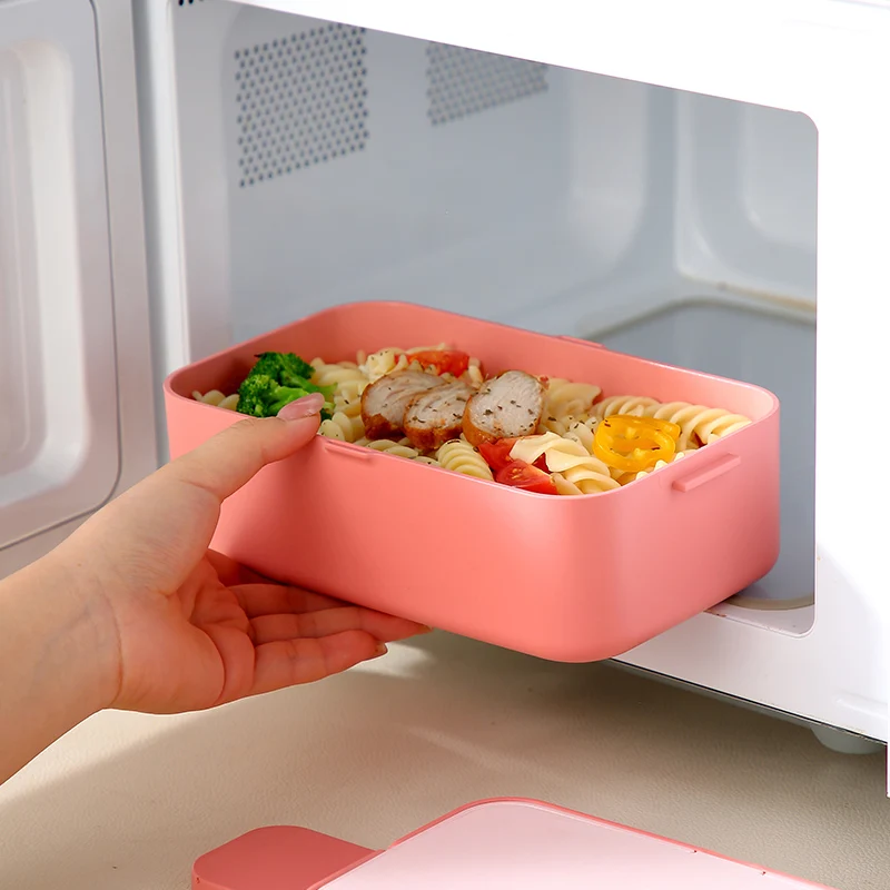 Draagbare Lunchbox Bamboevezel 3in1 Dubbellaags Bento BOX Magnetron Lepel Vork Vrouwen Meisje School Kid Picknick Lunchbox