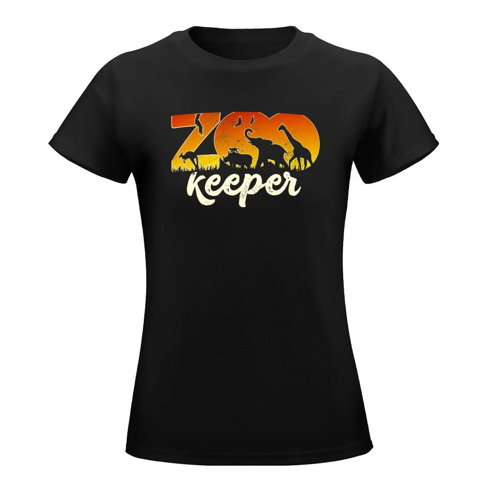 Zookeeper African Safari Guide Wild Animals Silhouettes Africa Sunrise Vintage T-Shirt female t shirt for Women