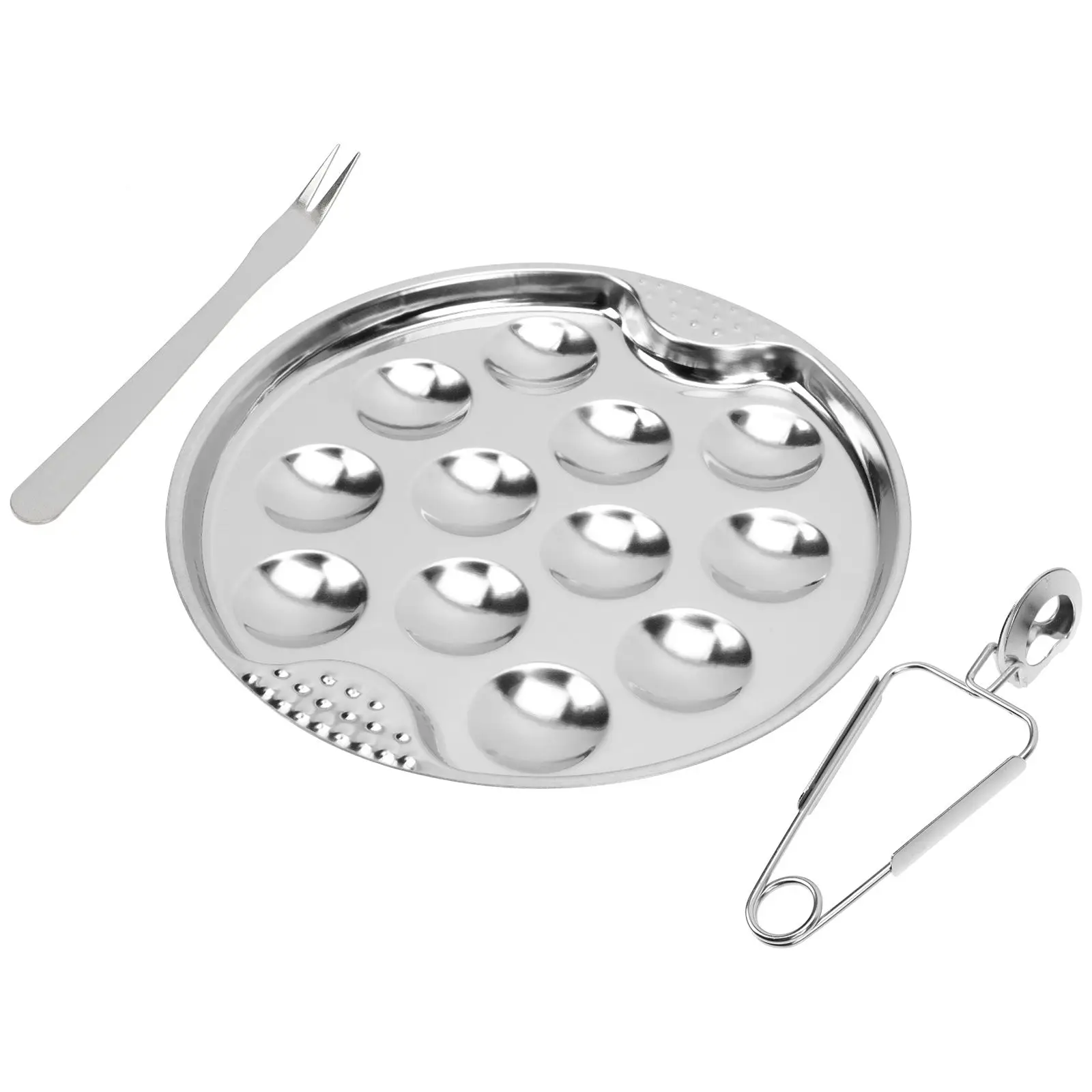 

Stainless Steel Snail Dish Set Seafood Plate Barbecue Shell Baking Compartment Escargot Kitchen Gadgets Easy Clean