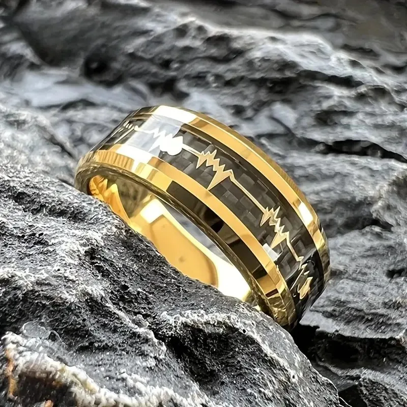 Men's Wedding Ring, Inlaid with Fashion Heartbeat Design, Ideal for Wedding, Engagement & Promise, Unisex Gift Ring