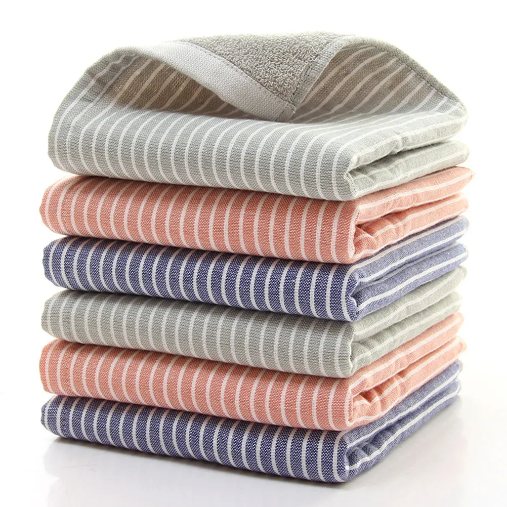 

3Pcs Cotton Hand Towels Soft Gentle Absorbent Quick Dry Stripe Design Square Bath Face Small Kitchen Towel Set Homeware