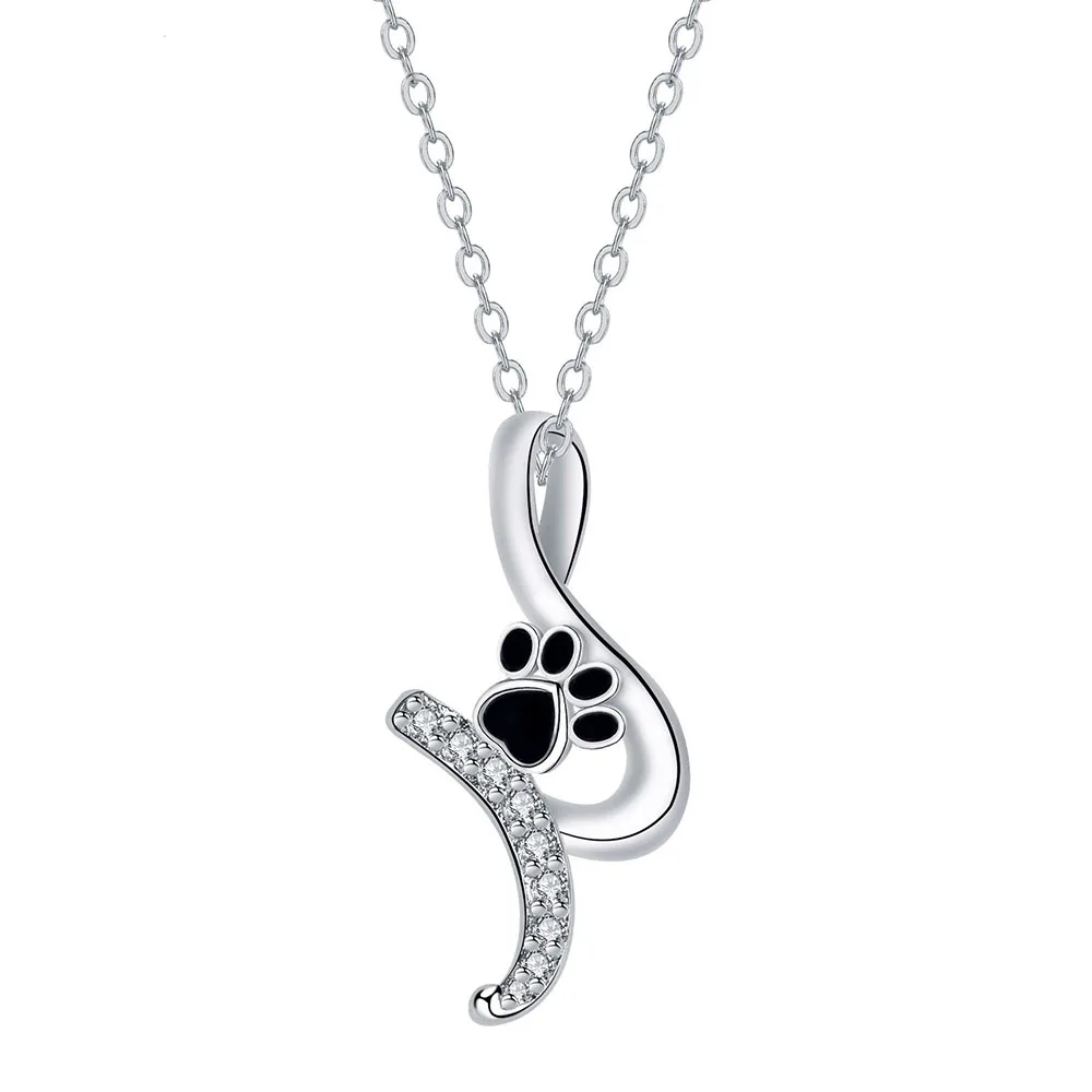 

European Cute Pet Paw Heart CZ Necklace Pendant For Women Jewelry Silver Plated For Birthday Party Wedding Gift Jewelry