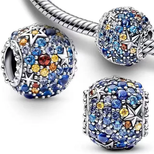 Blue Sky Series Good night Moon & Star Dangle Charms for Original 925 Charms Bracelet Silver Charm Bead For Women DIY Jewelry