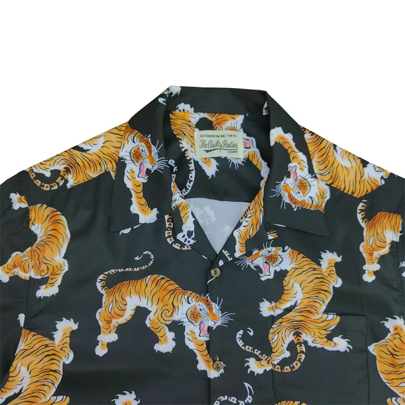 WACKO MARIA-Camisa de manga curta tigre havaiano para homens e mulheres, alta qualidade, 1:1, pescoço cubano, casual, vintage, solta, estampa completa