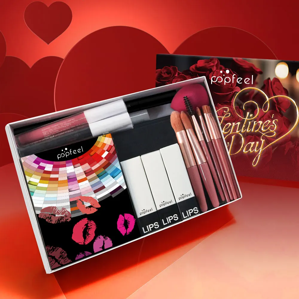 POPFEEL 24-delige Valentijnsdag make-upset - Complete make-upkit met oogschaduw, concealer, primer, lippenstift, wenkbrauwpotlood.