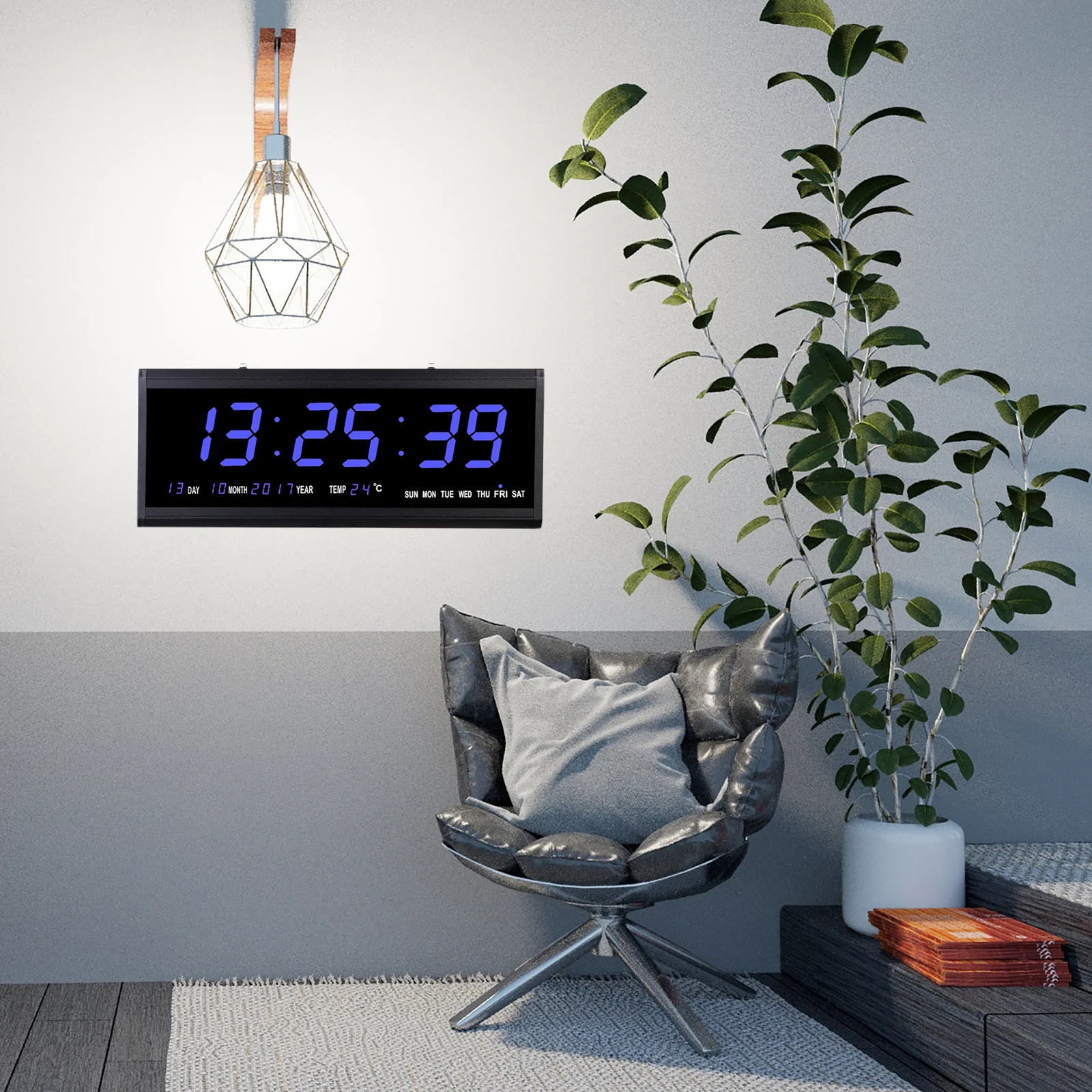 Digital LED Clock  Office Living Room Wall Clock Mit Datum Alarm Clock with Date Display Blue Display