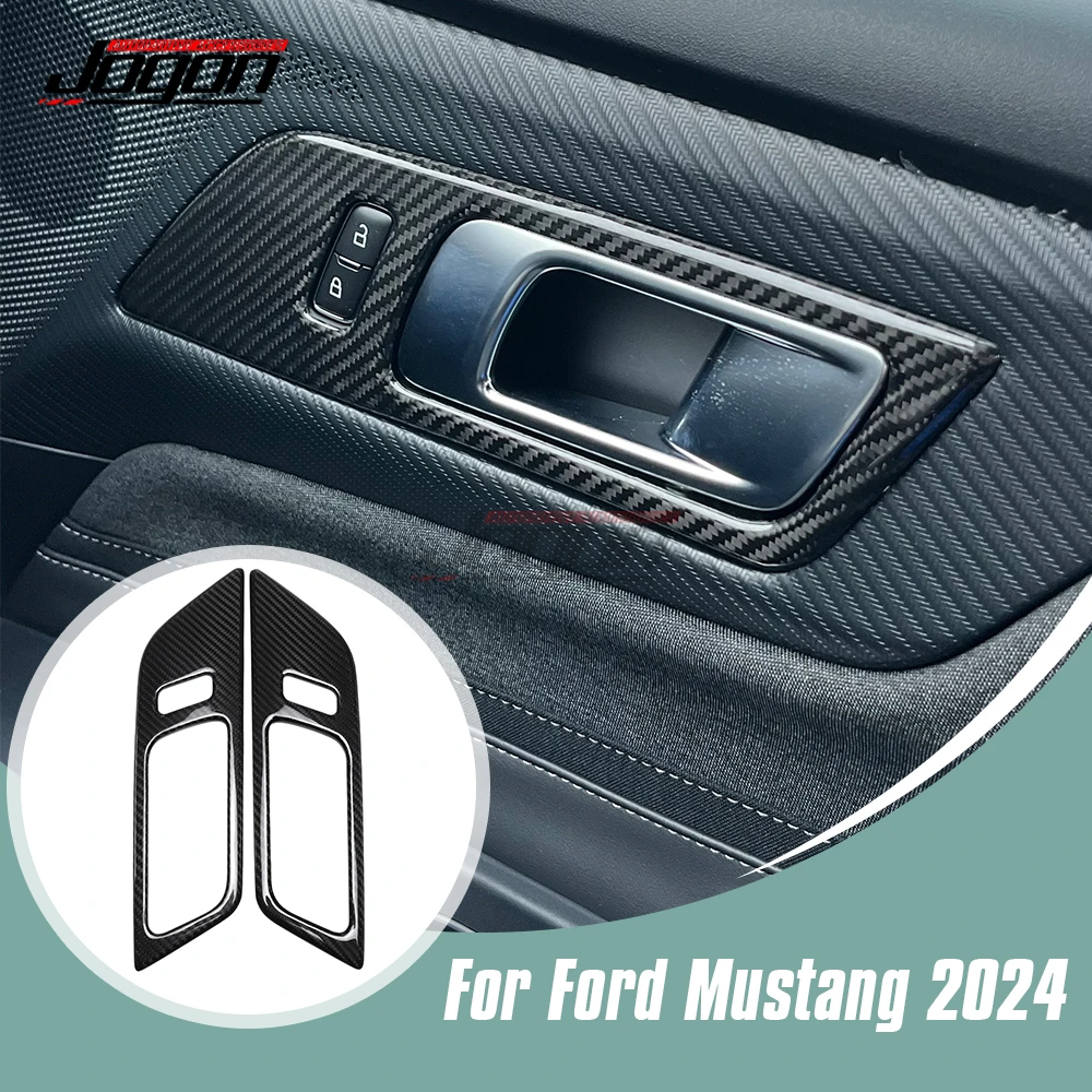 2PCS Carbon Fiber Car Interior Window Side Door Handle Panel Cover Trim For Ford Mustang S650 GT Ecoboost Dark Horse 2024 2025