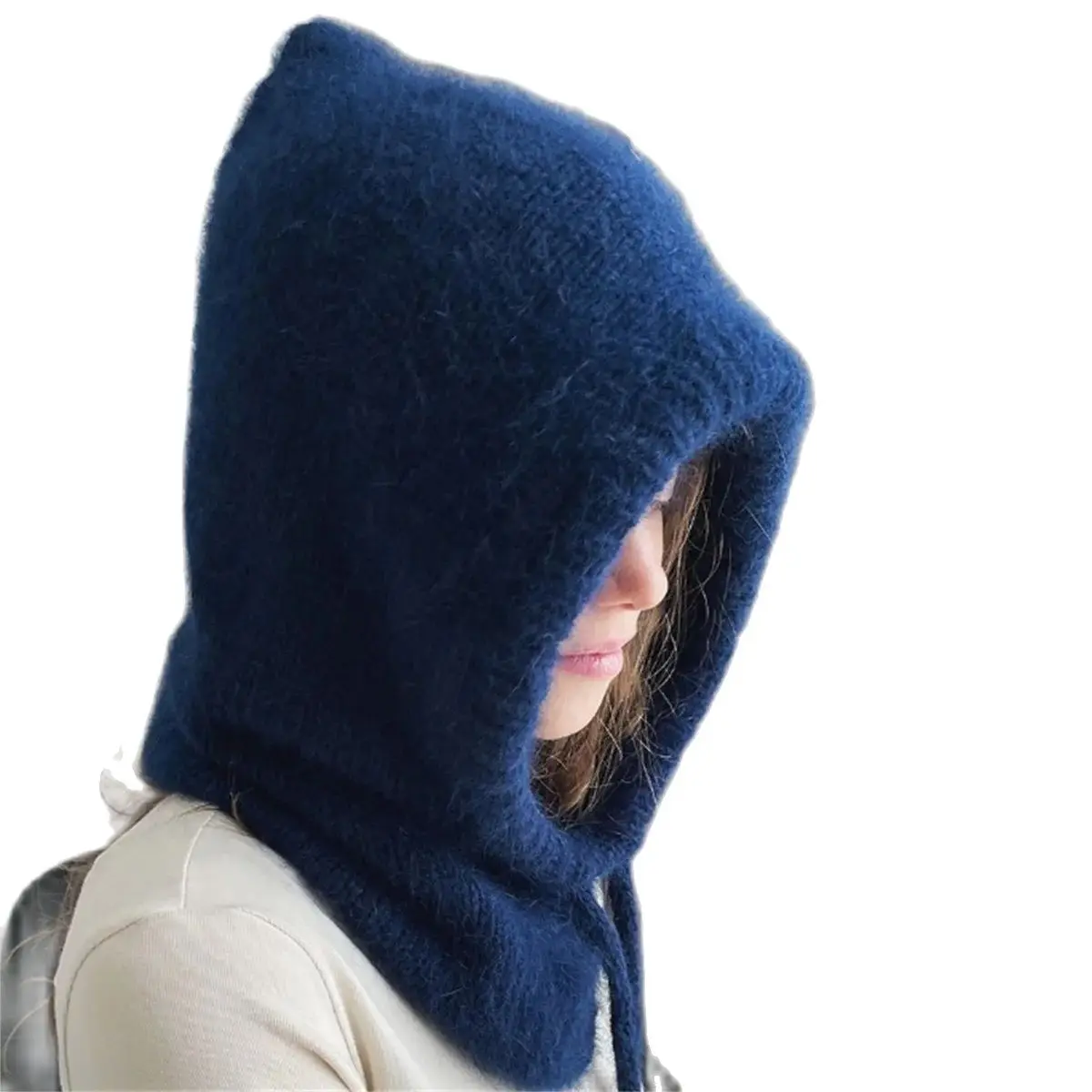 Balaclava Candy Hooded Wool Hat Unisex Knit Scarf Hood Hat Winter Women Cashmere Beanie Bonnet Lady Neck&Face Protect Hat