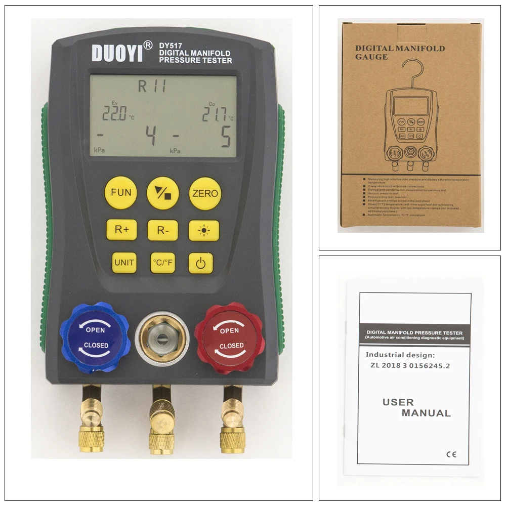 For NEW DUOYI DY517 Refrigerant Cold Medium Car Digital Manifold Meter HVAC Vacuum Pressure Temperature Tester Same as Testo