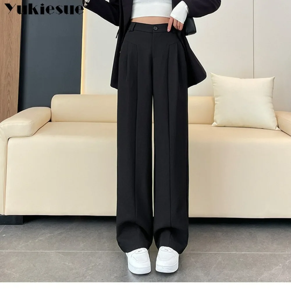 2025 Nieuwe Lente Herfst High End Gedrapeerde Zwarte Blazer Broek voor Vrouwen Peervorm Hoge Taille Casual Losse Wijde Pijpen Broek