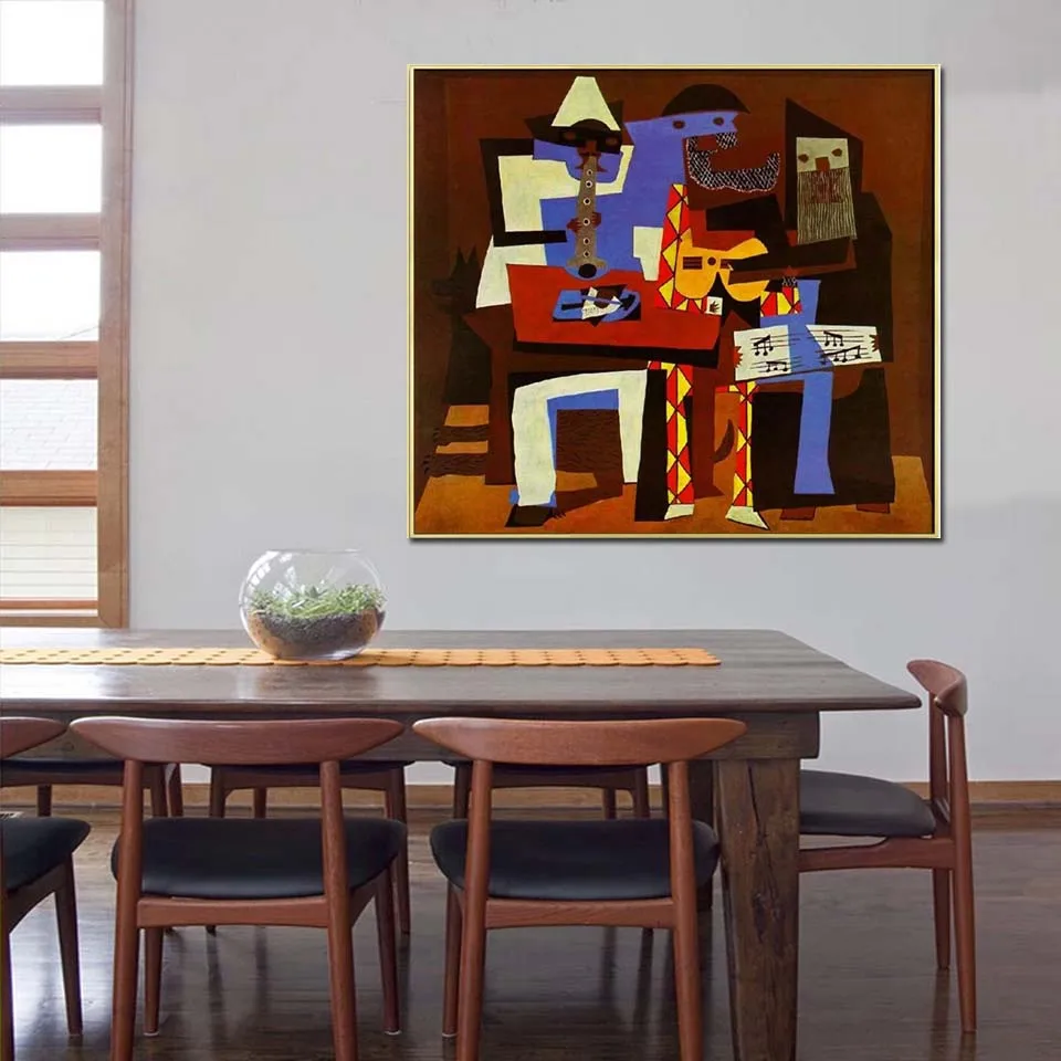 Pablo Picasso artworks,Musicians with masks,The three Musicians,Hand painted abstract oil painting on canvas,Wall decoration