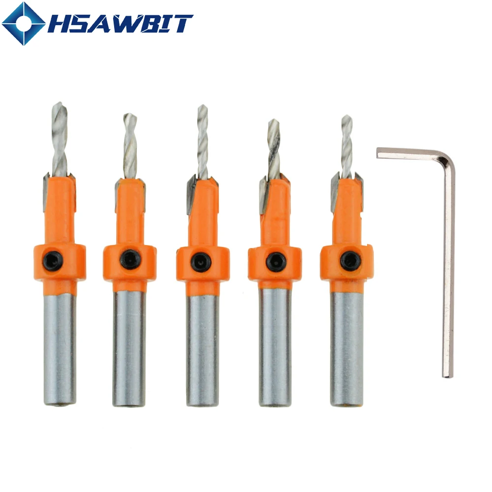 

5/6pcs set 2.8-4.2mm HSS Woodworking Countersink Router Bit Screw Extractor Demolition for Wood Milling Cutter 8/10mm Shank