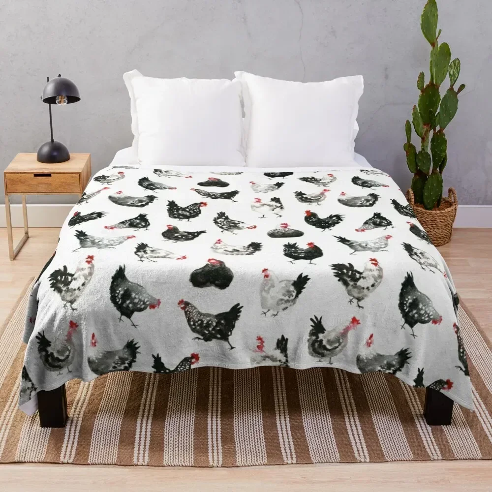 

Black & White Chickens Throw Blanket Decorative Throw Moving Comforter Blankets