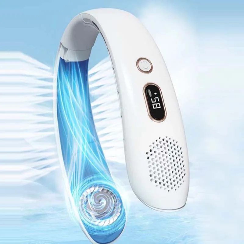 Nowy kreatywny osobisty sport na świeżym powietrzu 3 prędkości USB akumulator przenośny chłodzący powietrzem bezłopatkowy wiszący wentylator na szyję