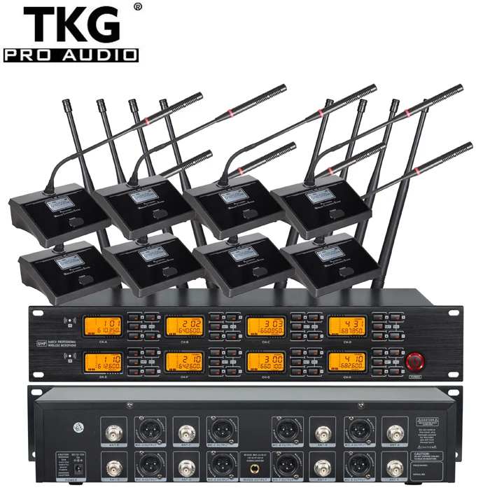 TKG audio UR-8000C 640-690mhz UHF 8 channels gooseneck desk audio equipment meeting conference microphone system