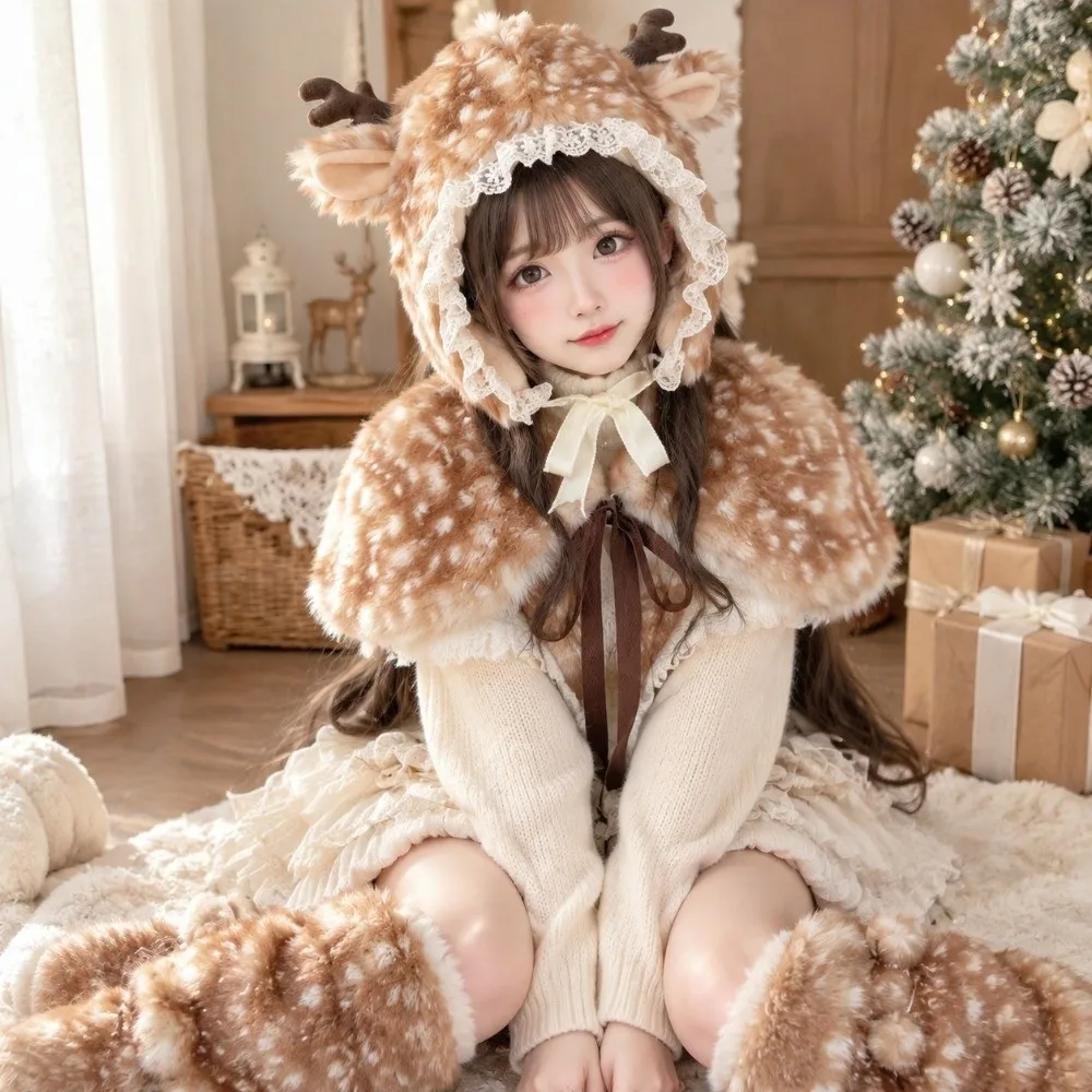 Thick Deer Pattern Faux Fur Scarf Warm Faux Mink Fur Cross-tie Scarf Leg Cover Animal Print Mink Fur Fake Collar Christmas 2