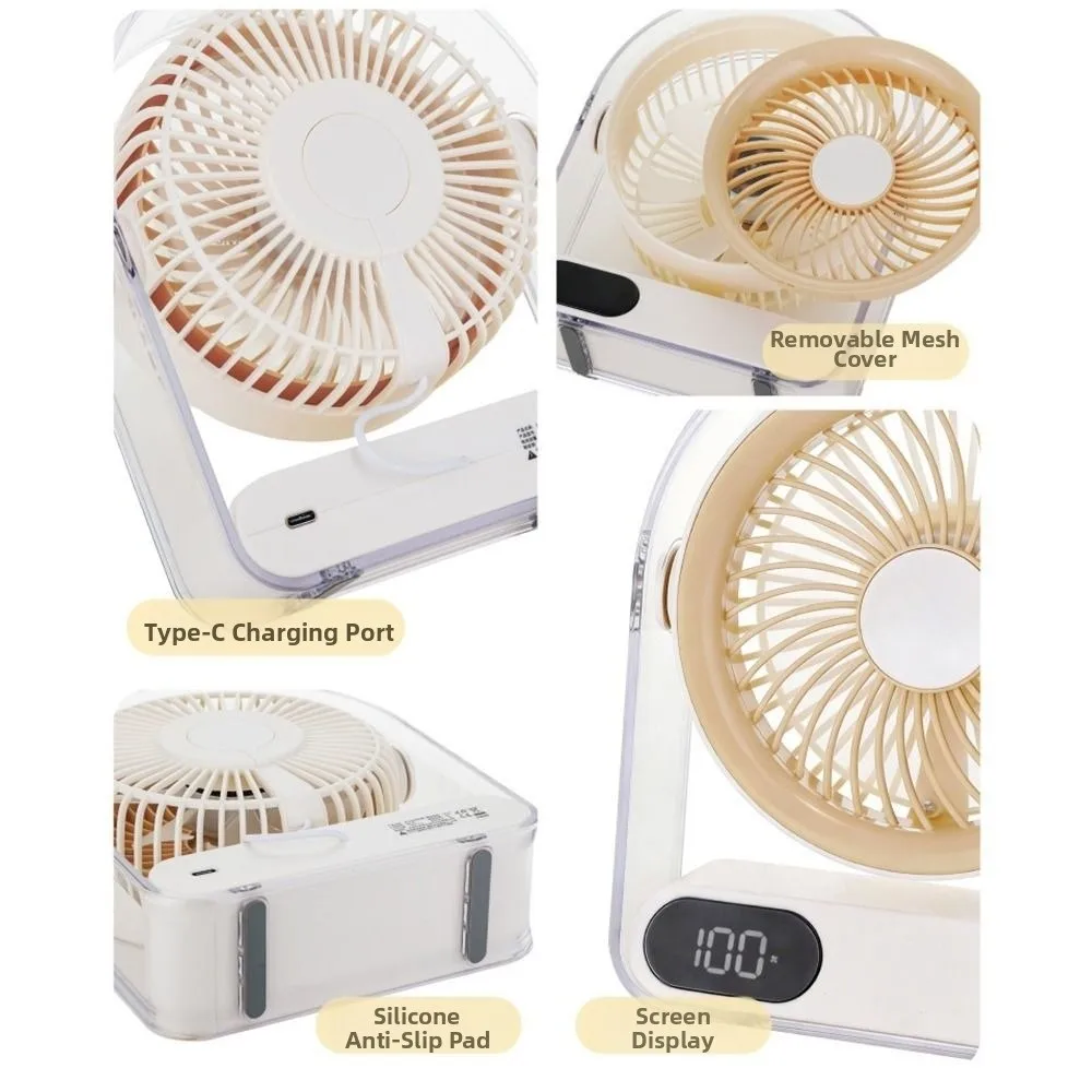 Long Lasting 5 Speed Desk Fan Rechargeable LED Digital Display USB Fan Silent 90° Adjustable Angle Table Fan Home Office Use