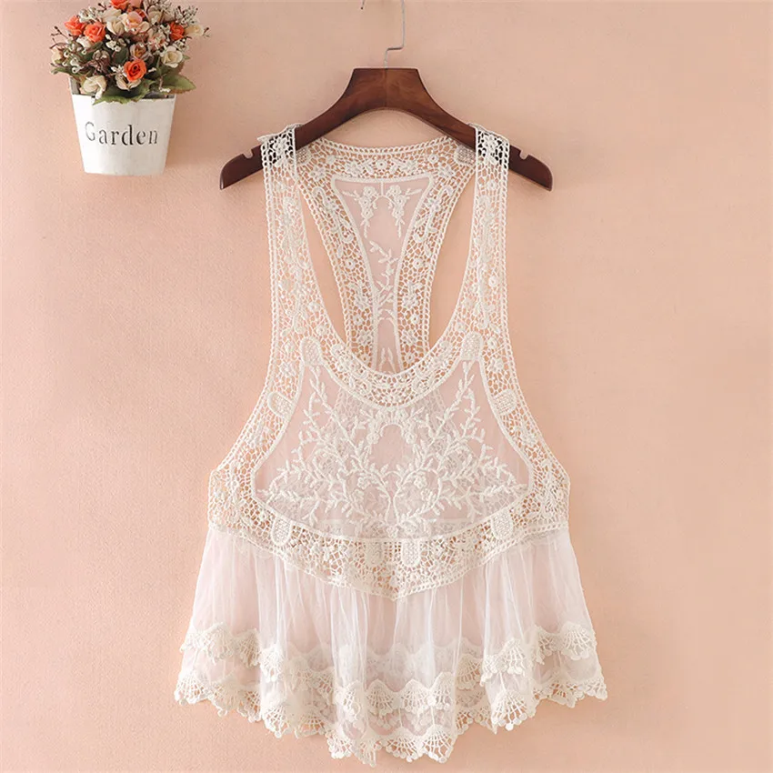 2022 Fashion Sexy Women Bohemian Blouse Solid Lace Tank Summer Outfits Lady Suspender Tanks Mesh Tops Waistcoat Bottomings 1830