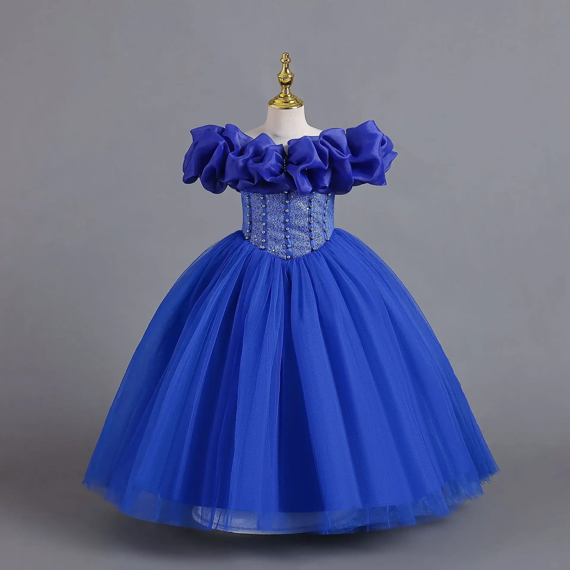 Ribbon Back Beading Children's Dress Girl Party Luxury Evening Princess Prom Elegant Bridesmaid Kid's Dress For Christmas 3-12Y