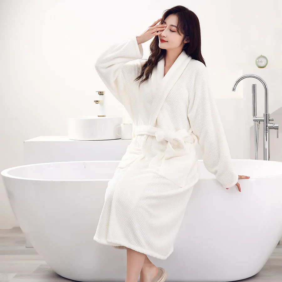 Female Coral Fleece Robe Sleepwear Autumn Winter Warmth Bathrobe Kimono Gown Sexy Lingerie Flannel Thickened Casual Home Clothes