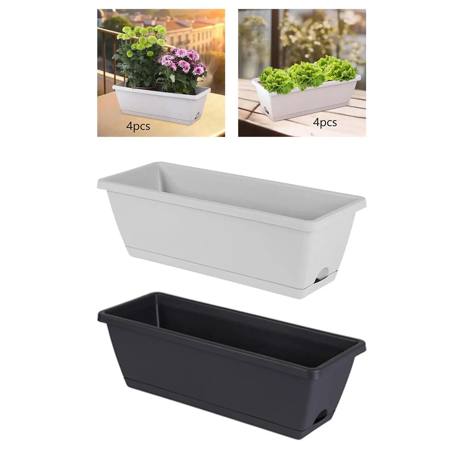 4 Pieces Window Box Planter Rectangular Pots Container Garden Flower Plant Pot for Home Decor Porch Patio Windowsill Yard