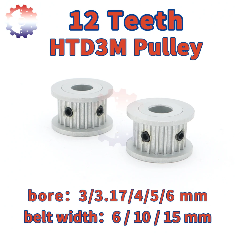 

12Teeth HTD3M Belt Pulley 3M Pulley 12 Teeth Bore 3/3.17/4/5/6mm Belt Width 6/10/15mm HTD 3M 12T Synchronous Wheel Timing Pulley