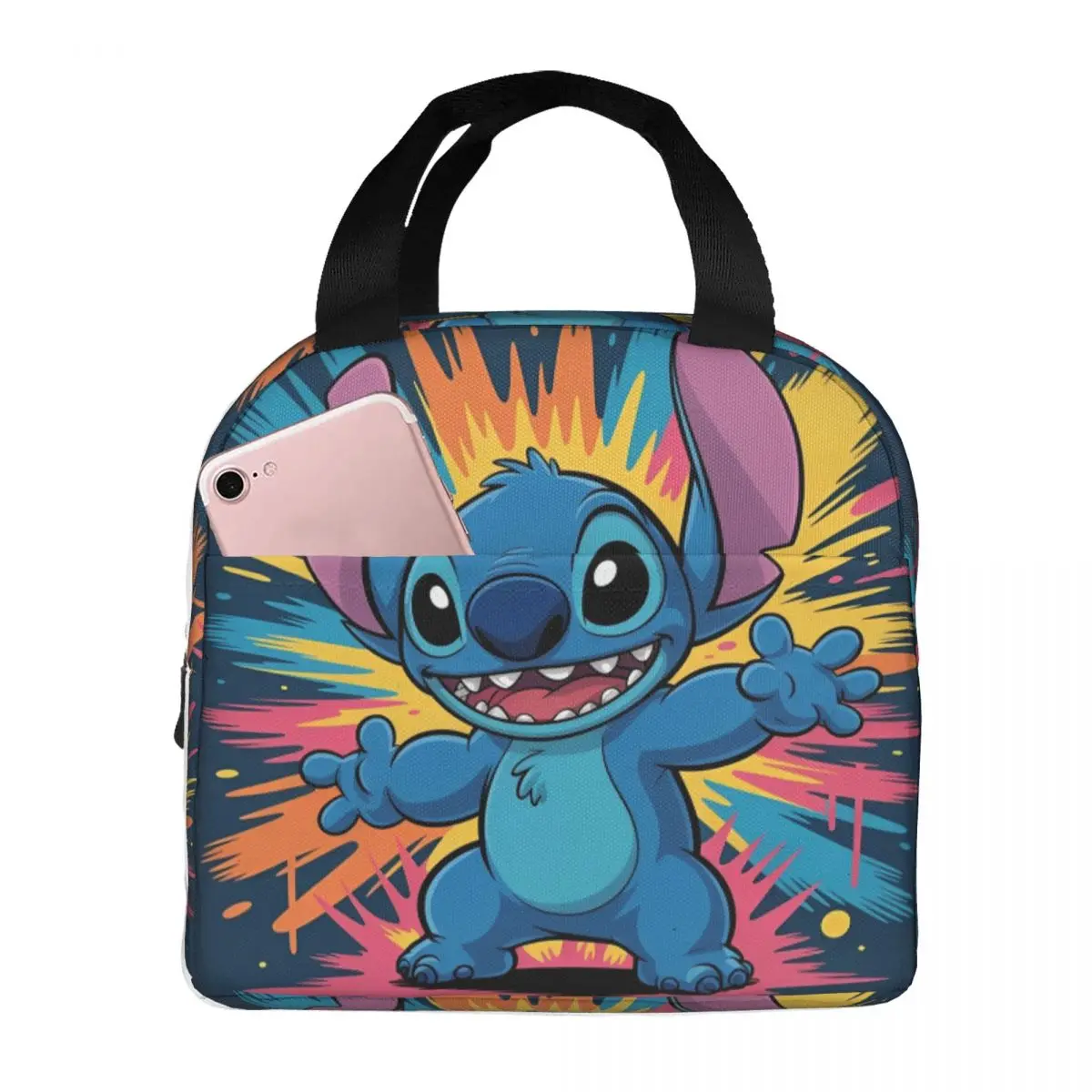 

Stitch Cartoon Coloful Print Lunch Bag Cute Lunch Box Outdoor Picnic Portable Thermal Lunch Bags Graphic Design Cooler Bag