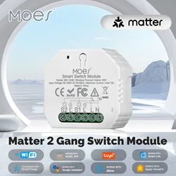 MOES Tuya Matter WiFi Switch Module 2 Gang Smart Automation Relay Timer App Remote Control Work With Alexa Google Home Apple