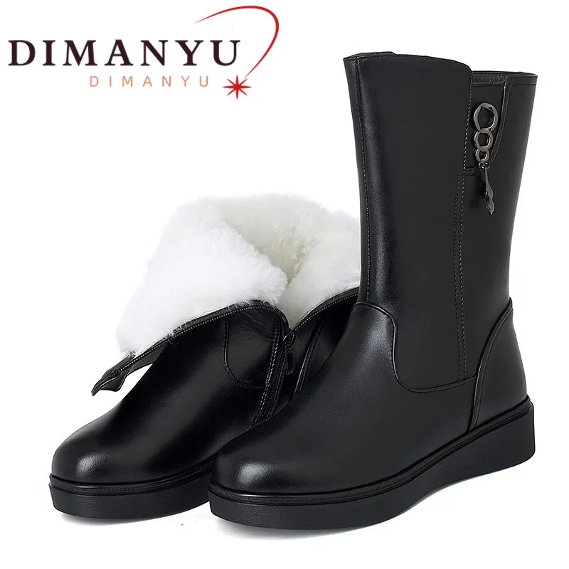 Women's Winter Boots Natural Wool 2024 New Large Size 41 42 43 Women Snow Boots Non-slip Flat Women's Mid-Boots